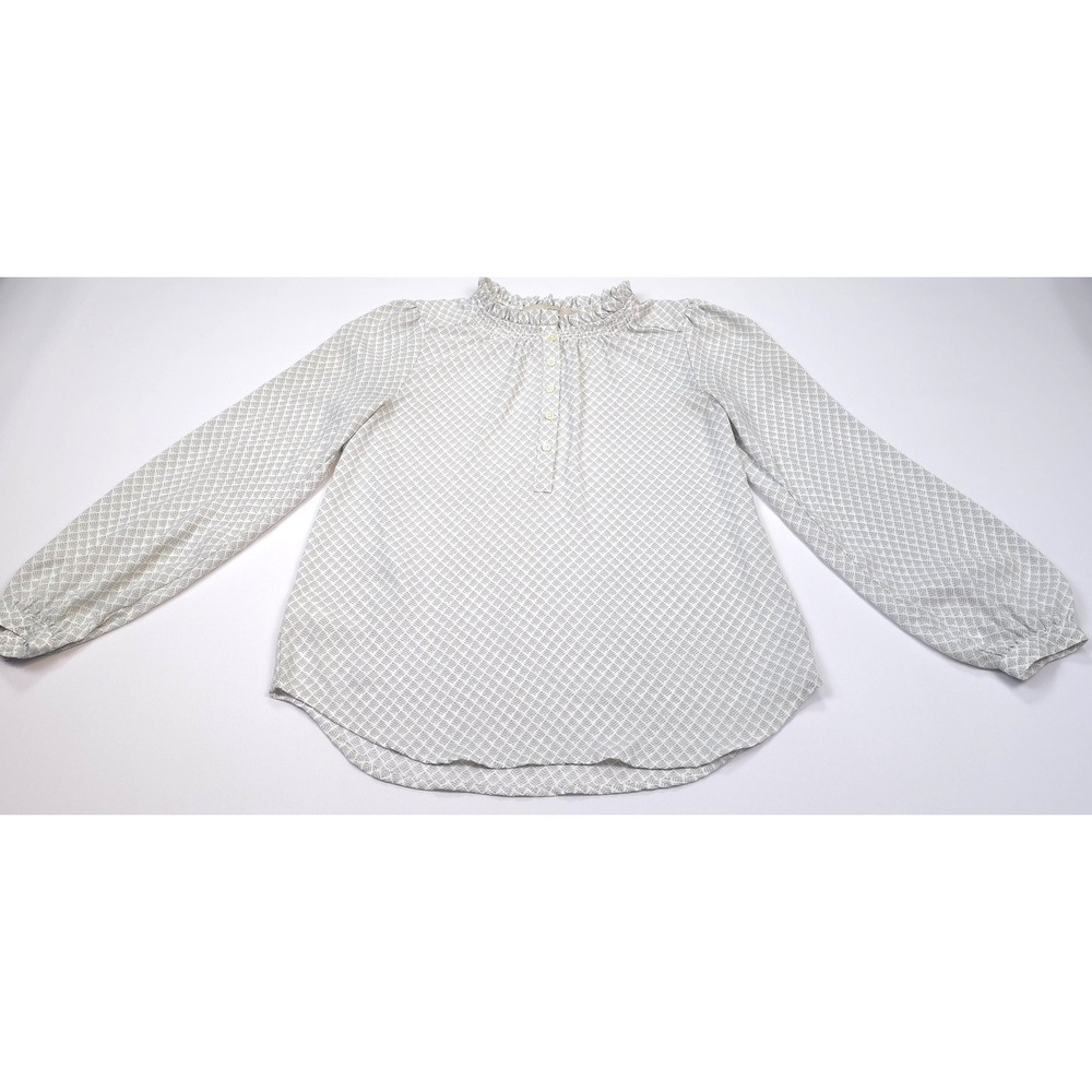 LOFT Women's Long Sleeve Geometric Ruffle Neck Petite Blouse XXSP